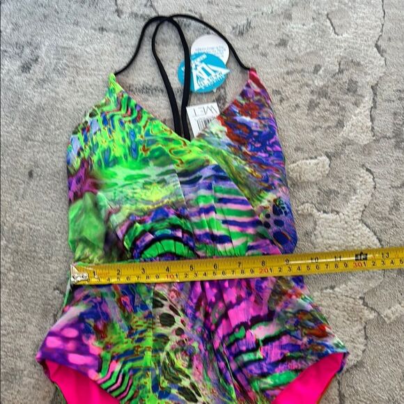 Green and Pink One Piece Swimwear with Vibrant Design - Picture 11 of 11